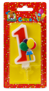 Свеча Цифра 1 Веселый праздник красная 5915