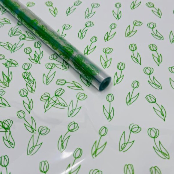 Пленка прозрачная с рисунком Тюльпаны Салатовая 70см/200гр