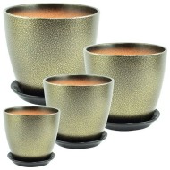 Кашпо Бутон №-ГЛ-11 Глянец Метал Черно-Золотое №3 (D-18см)