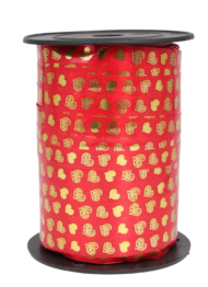 Лента Золот полос 1см*100ярд Сердца Красная А-123
