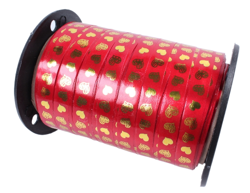 Лента Золот полос 1см*100ярд Сердца Красная А-123 Лента Золот полос 1см*100ярд Сердца Красная А-123