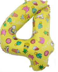 Шар ЦИФРА фольгированный № 4 34"86см Жёлтый Весёлые картинки