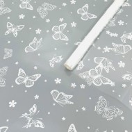 Пленка прозрачная с рисунком Летящие Бабочки Белая 70см/200гр