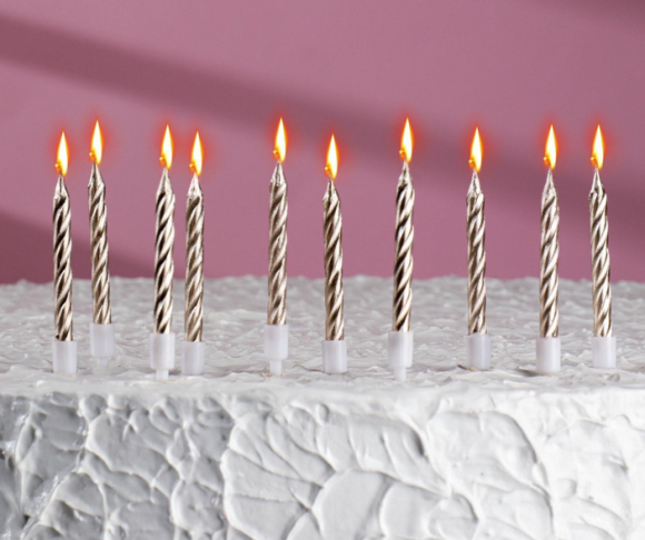 Свечи для торта С Днём Рождения Бронзовый металлик 10шт Арт-2919668