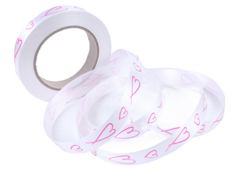 Лента Сердца Итальянские 2см*50ярд Малиновые на Белом