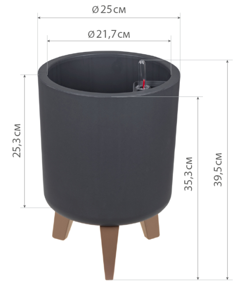 Горшок на ножках Флориан высокий 250мм 11лит Графитовый М-3157 (D-22см)