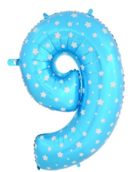 Шар ЦИФРА фольгированный № 9 40"102см Звёздочки голубой