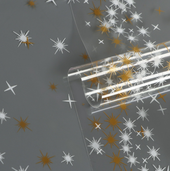 Пленка прозрачная с рисунком Искра Золото-Белая 70см/200гр