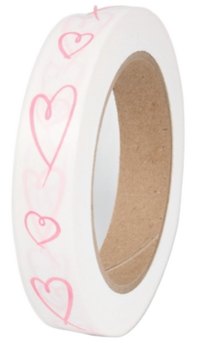 Лента Сердца Итальянские 2см*50ярд Розовые на Белом Лента Сердца Итальянские 2см*50ярд Розовые на Белом