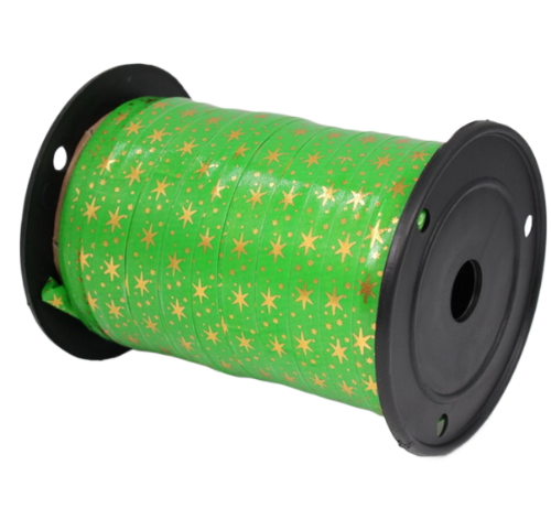 Лента Золот полос 1см*100ярд Звёзды Салатовая А-104