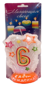 Свеча Цифра 6 Мигающая Салют 3506