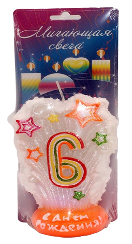 Свеча Цифра 6 Мигающая Салют 3506