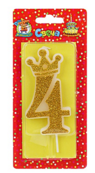 Свеча Цифра 4 Царская золотая блестка С-8341