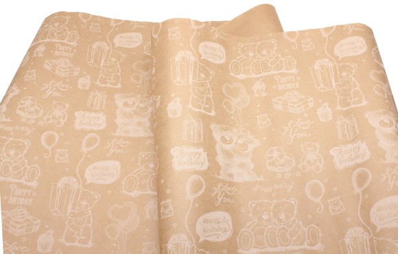 Бумага крафт Европа мишки белый на коричневом 70см*8,5 Бумага крафт Европа мишки белый на коричневом 70см*8,5