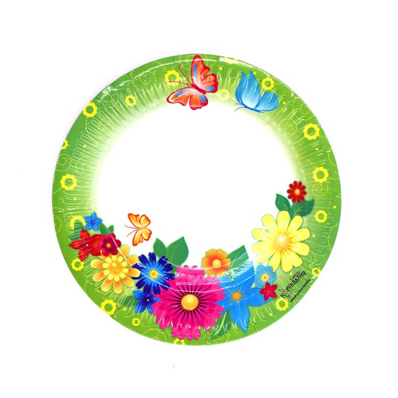 Тарелка бумажная Бабочки цветы D-18см*6шт Арт-330087