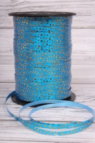 Лента Золот полос 0,5см*250ярд Горошек Синий А-0554