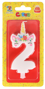 Свеча Цифра 2 Единорог Арт-9561