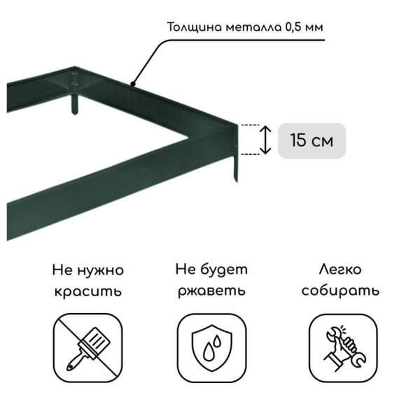 Клумба Оцинкованная 195*100*15см Тёмно-Зелёная Greengo Арт-1822880 Грядка