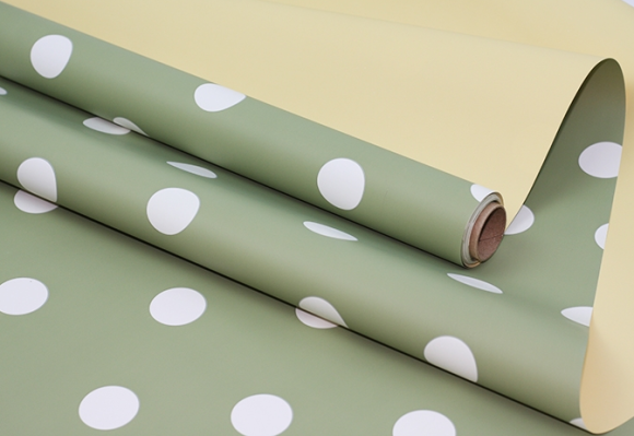 Пленка матовая двухсторонняя Горох Белый на Оливковом/Жёлтый 60см/10м