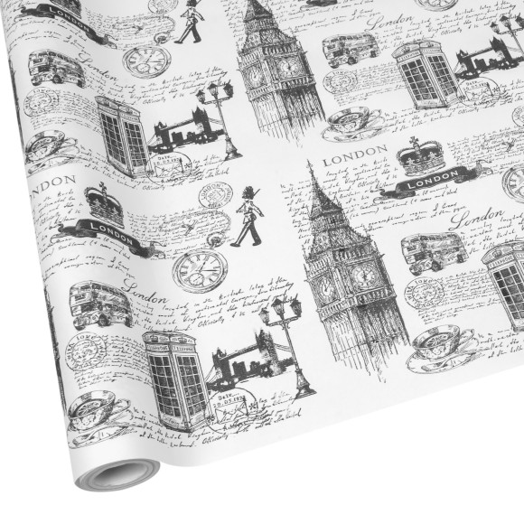 Бумага крафт Лондон черный на белом 70см*9м