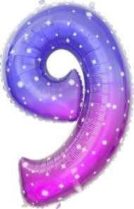 Шар ЦИФРА фольгированный № 9 34"86см Сиреневый Сияющий космос градиент