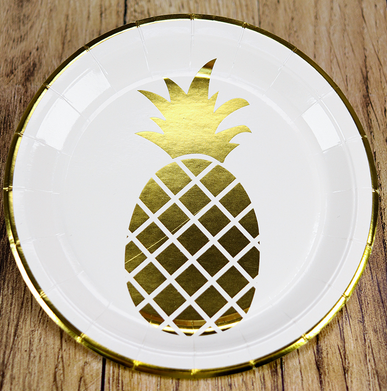 Тарелка бумажная Золотые ананасы 1уп/6шт 18 см 2764