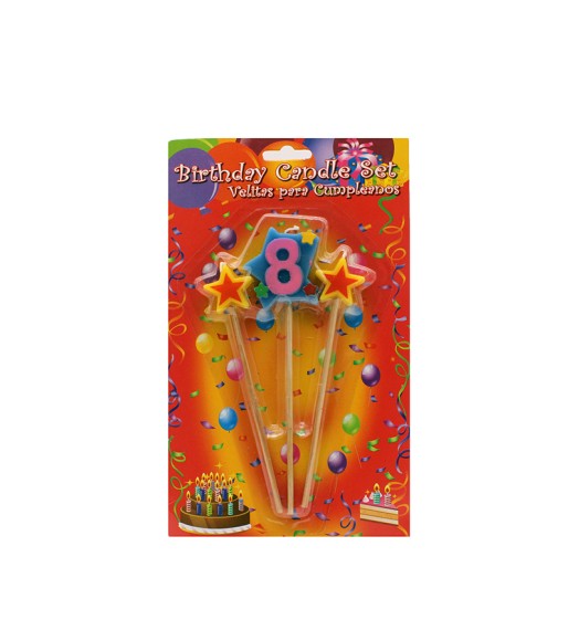 Свеча Цифра 8 Звездочка (набор 3 шт) 420590
