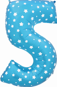 Шар ЦИФРА фольгированный № 5 40"102см Звёздочки голубой