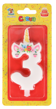 Свеча Цифра 3 Единорог Арт-9562