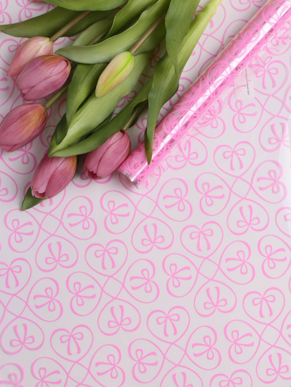 Пленка прозрачная с рисунком Бантики Розовая 60см/8м