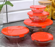Набор Салатников Стекло с крышками Красных 5шт Арт-906124