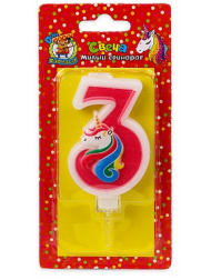 Свеча Цифра 3 Милый единорог розовая С-5937