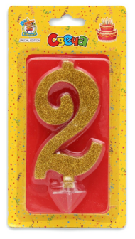 Свеча Цифра 2 Золотой глиттер 1820