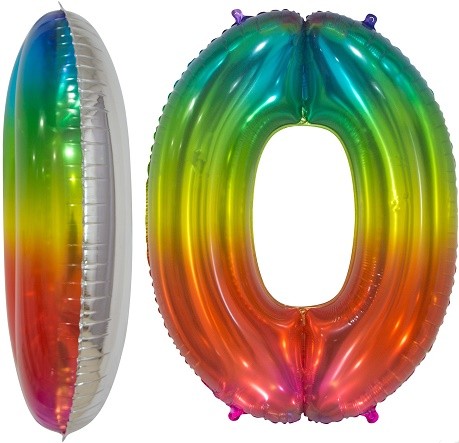 Шар ЦИФРА фольгированный № 0 34"86см Радужный Мармеладный леденец градиент