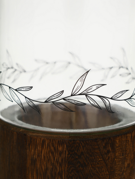 Ваза стеклянная с деревянной подставкой Н-25,5см 1,25лит