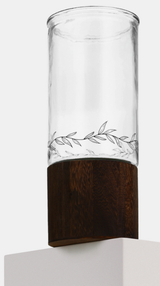 Ваза стеклянная с деревянной подставкой Н-25,5см 1,25лит