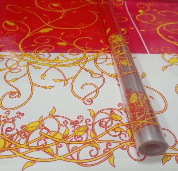 Пленка прозрачная с рисунком Либерти Красно-Жёлтая 70см/200гр