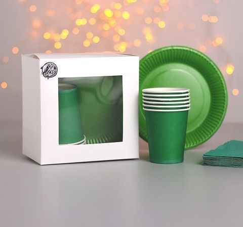 Набор бумажной посуды Сочный зелёный 6 персон + 1 скатерть Арт-4754185