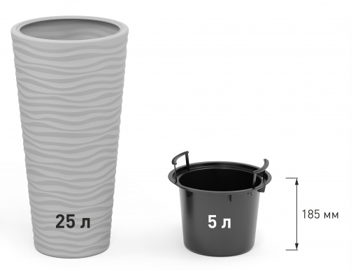 Горшок Оазис 25лит Серый (со вставкой 5лит) М-8076 (D-21см)