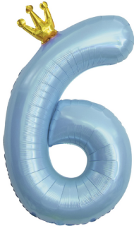 Шар ЦИФРА фольгированный № 6 40"102см Голубой с короной