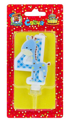 Свеча Цифра 4 Жирафик синий С-8308