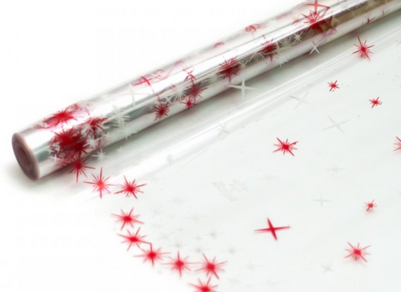 Пленка прозрачная с рисунком Искра Красно-Белая 70см/200гр