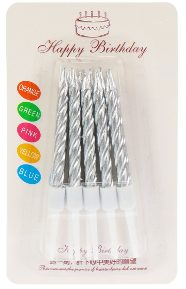 Свечи для торта Счастливый праздник Серебро 10шт Арт-2986