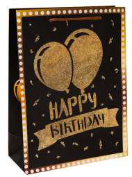 Сумочка пакет картон 325*450*100мм Золотые шарики черный Арт-3184 XL