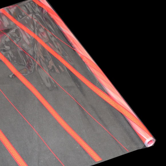 Пленка прозрачная с рисунком Греческая полоска Красно-Золотая 70см/200гр Пленка прозрачная с рисунком Греческая полоска Красно-Золотая 70см/200гр