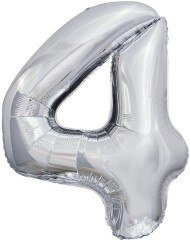 Шар ЦИФРА фольгированный № 4 34"86см ЭКО серебро
