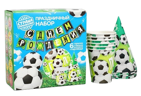 Набор бумажной посуды С Днём рождения Мячики 6 персон + 1 гирлянда Арт-2451122