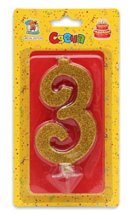 Свеча Цифра 3 Золотой глиттер 1821