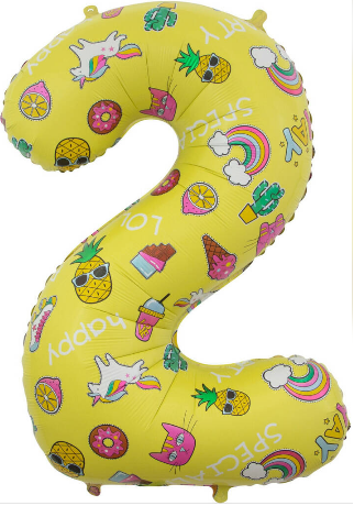 Шар ЦИФРА фольгированный № 2 34"86см Жёлтый Весёлые картинки