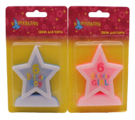 Свеча Цифра 6 звездочка блестка (цвета микс) 635681